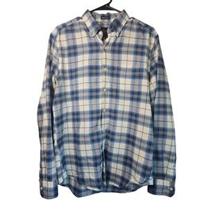 American Eagle Mens Medium Blue White Plaid Seriously Soft Button Down Shirt EUC